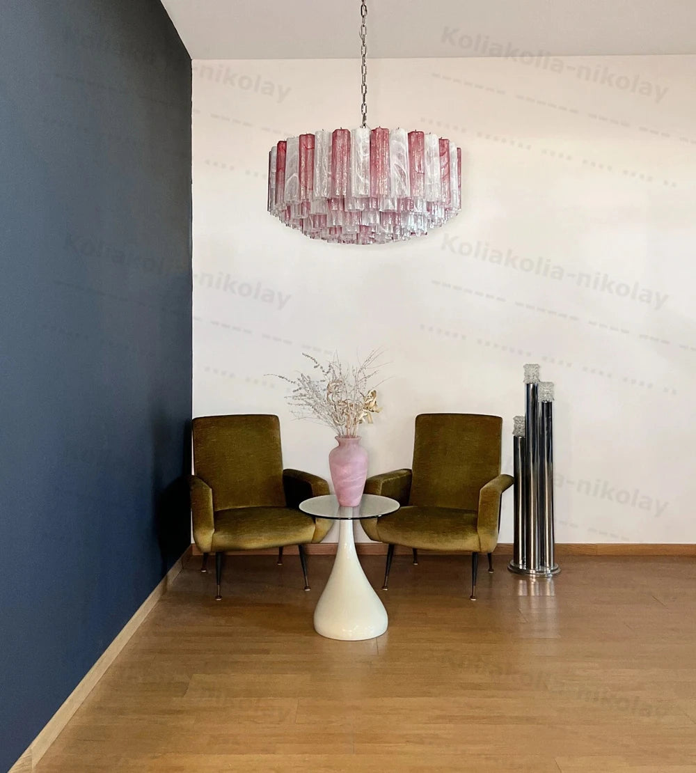 The Pink Love Glass Art Round 50-100cm Dimmable LED Chandelier Hanging Lamps Lustre Suspension Luminaire Lampen For Living Room