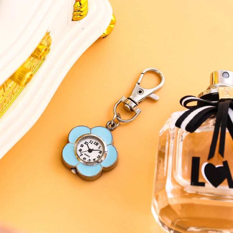 Colorful small flower hanging watch, butterfly pocket watch, keychain watch, men's and women's chest watch, nurse watch