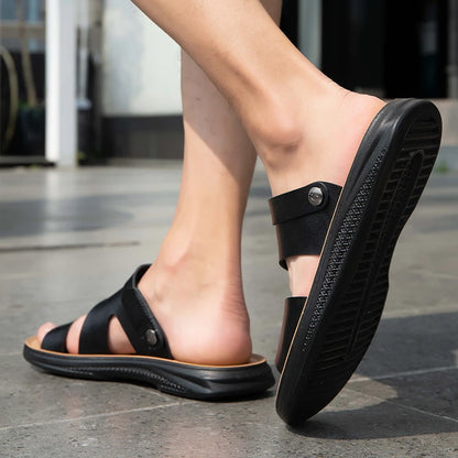 Male Luxury Sandals Male Leather Classic Men Slippers Beach Shoes Comfortable Walking Roman Sandals Outdoor Mens Slip on Shoes
