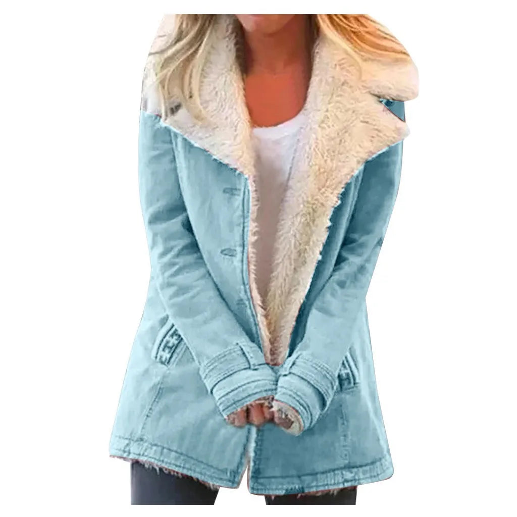 2022 Autumn Winter Women Warm Faux Fur Fleece Coat Jacket Lamb Wool Thickened Locomotive Lapel Female Chic Outwear Top Clothing