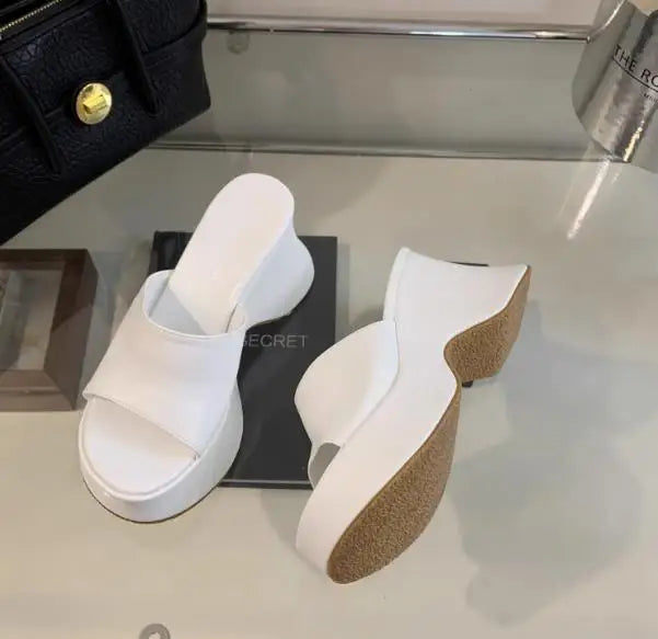 Summer Women's Slippers Fashion Platform Sandals Luxury Leather Casual Slippers High-heele Slippers for Women Open Toe Sandalias
