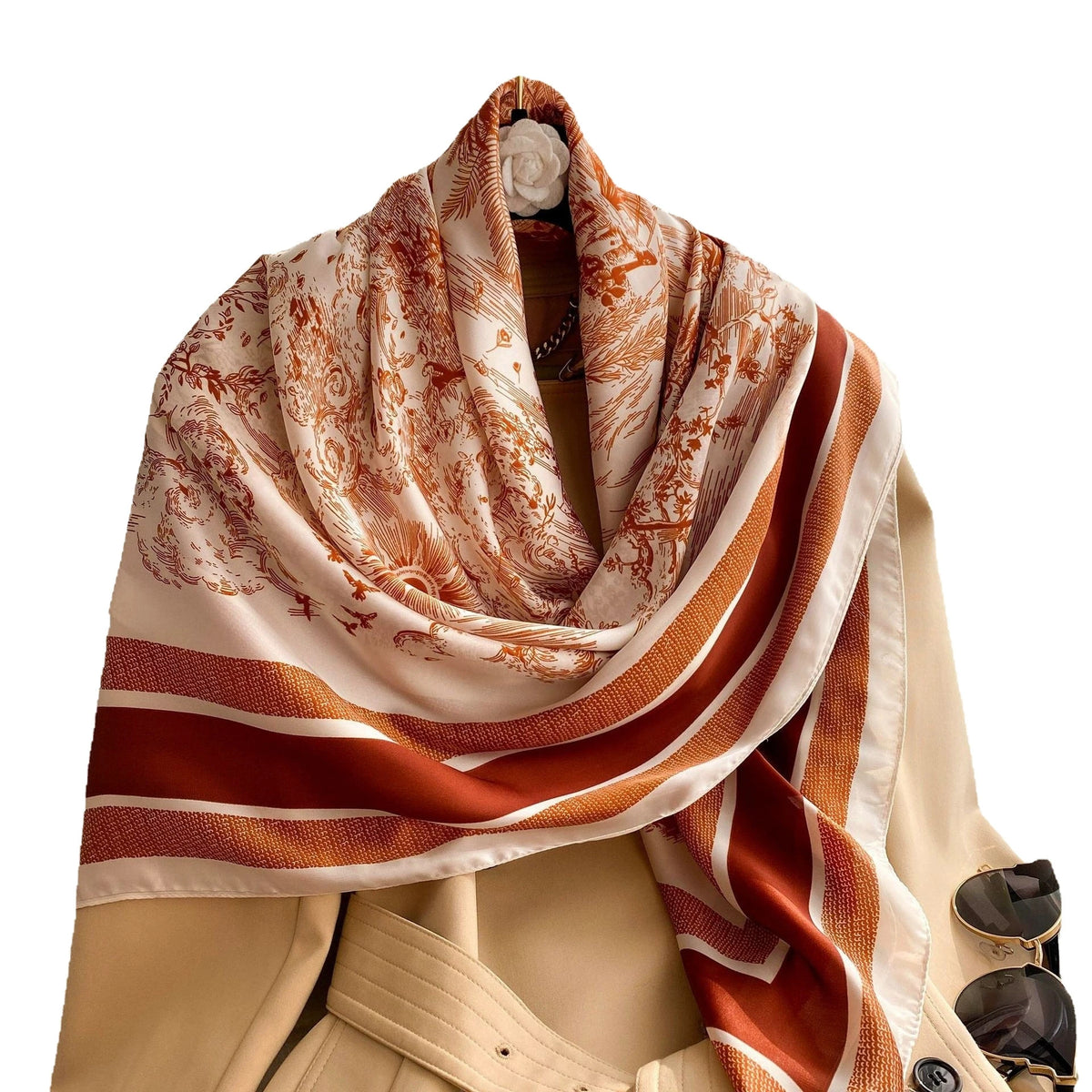 New Faux Silk Scarf for Women 110cm Square Scarf Versatile Printed Decorative Sun Protection Shawl Summer Bandana Wrap
