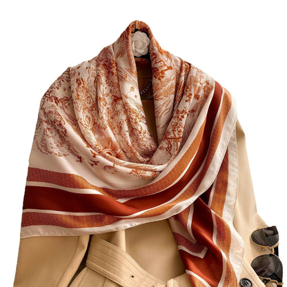 New Faux Silk Scarf for Women 110cm Square Scarf Versatile Printed Decorative Sun Protection Shawl Summer Bandana Wrap