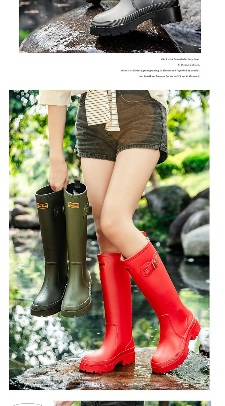 2026 Fashion Ladies High Top Waterproof Rain Boots Non-slip Wear-resistant Rubber Boots Outdoor Long Tube Rain Shoes For Women