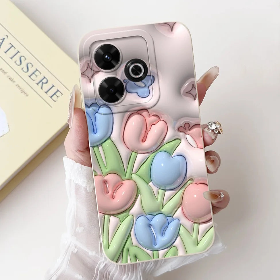 Casing For Redmi 13 Case 13 5G Cute Cat Fashion Luxury Flowers Silicone Shockproof Back Cover For Redmi 13 5G Phone Case Bumper