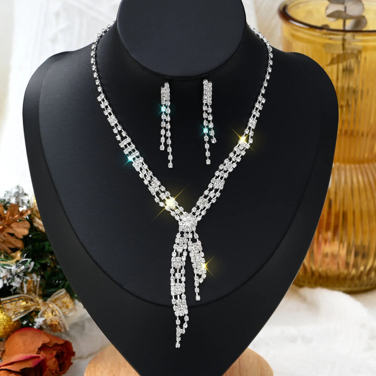 1 Set Of Fashionable Copper Inlaid Claw Chain Necklace, Earrings, Jewelry Set, Women's Wedding Banquet Party Daily Necessities