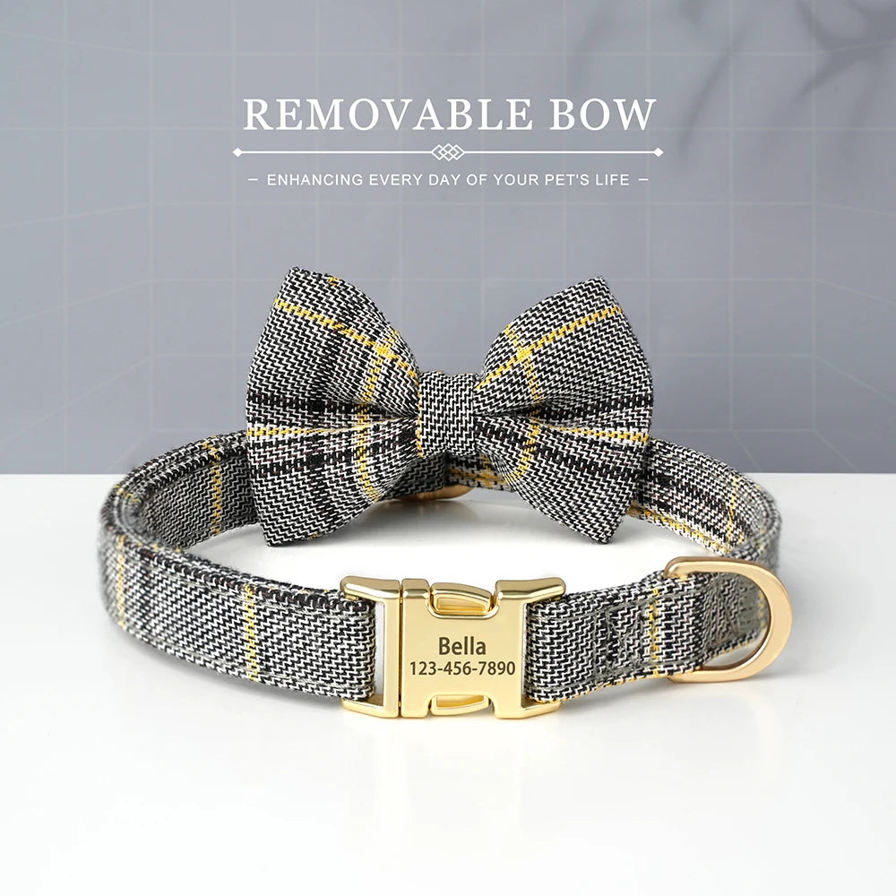 Personalized Dog ID Collar Cute Bowtie Pet Collars Necklace Free Engraving Puppy Cat Buckle Collar For Small Medium Dogs Cats