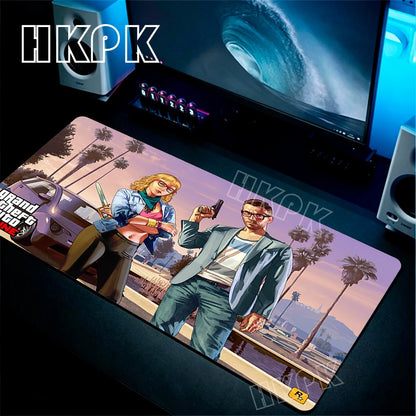 Large Gamer Desk Mat Office Table Pad Grand Theft Auto Deskpad Pad Computer Laptop Accessories Gaming Mousepad Anime Xxl 90x40cm