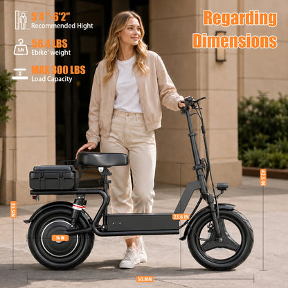 ASKGO Electric Scooter with Seat, 1000W Peak, 25MPH Top Speed, 35 Miles Range with 15Ah Battery, 14" Foldable Adult E Scooter, Dual Suspension & Dual Brake, Waterproof Rear Storage Box for Commuting and Shopping