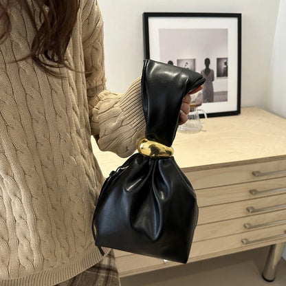 Mini PU Leahter Underarm Pleated Cloud Bag For Women 2025 Fashion Designer Female Retro Bucket Shoulder Bag Handbags And Purses