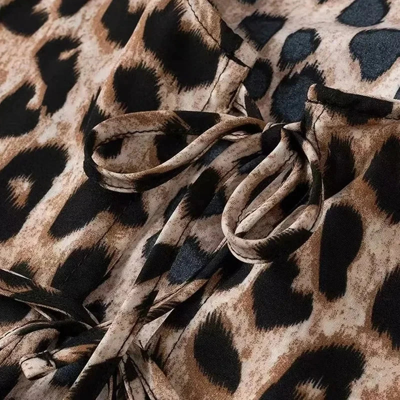 MUJER Leopard Print Crop Top Women Puff Sleeve Ruffle Blouses Woman 2025 Summer Shirts and Blouses for Women Ruched Ladies Tops