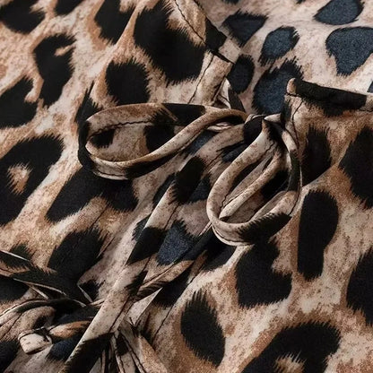 MUJER Leopard Print Crop Top Women Puff Sleeve Ruffle Blouses Woman 2025 Summer Shirts and Blouses for Women Ruched Ladies Tops