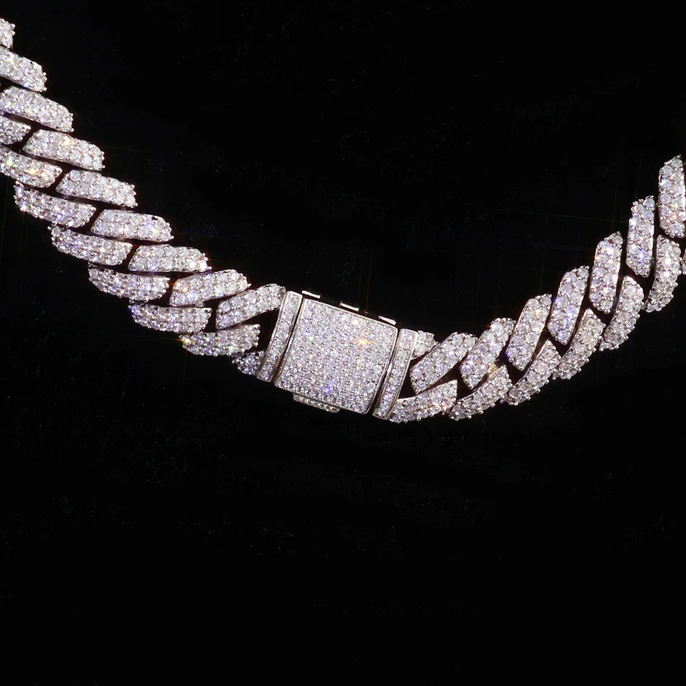 925 Silver 10mm 2 Rows Moissanite Cuban Link Chain Bling Iced Out Pass Diamond Tester VVS Sterling Silver VVS Necklace