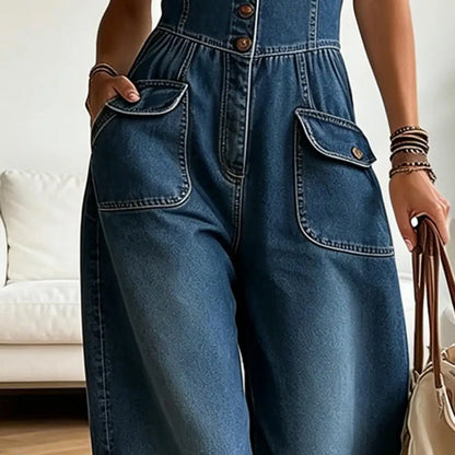 2026 Women Jumpsuit Jumpsuit Denim Jumpsuit for Women V Neck Wide Leg Rompers with Pockets Summer Vacation Outfits Jean Pants