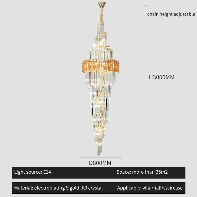 Light Luxury Large Chandelier Spiral Staircase Chandelier Luxurious And Atmospheric Duplex Villa Hotel Lobby Chandelier
