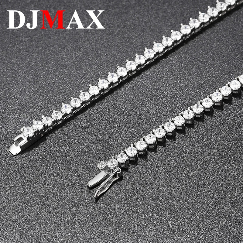 DJMAX 3-5mm Full Moissanite 3 Claws Tennis Necklace For women Original 925 Sterling Silver Man's Moissanite 3Prongs Tennis Chain