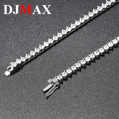 DJMAX 3-5mm Full Moissanite 3 Claws Tennis Necklace For women Original 925 Sterling Silver Man's Moissanite 3Prongs Tennis Chain