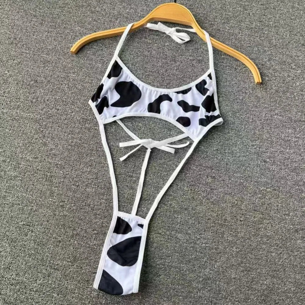 Cute Sweet Trend Cartoon Printed Jumpsuit Half High Collar Sleeveless Slim Fit Lingerie Bodycon Bodysuit Rompers Pajama Catsuits