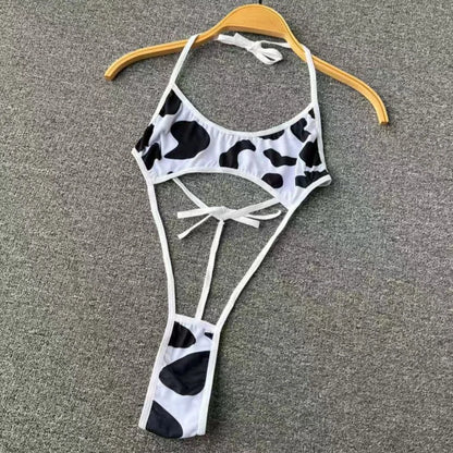 Cute Sweet Trend Cartoon Printed Jumpsuit Half High Collar Sleeveless Slim Fit Lingerie Bodycon Bodysuit Rompers Pajama Catsuits