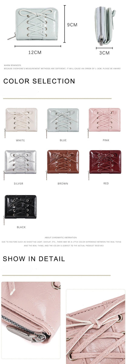 Simple Korean Style Bow Wallet Ultra Thin Short Clutch Card Bag Multi-function Zipper PU Leather Card Holder Travel Coin Purse