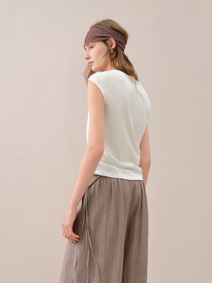 FSLE 【Premium Series】 Women's 2026 Summer New Asymmetrical Slant Neck Knit T-Shirt | Slim Fitted Stylish Top Cotton Contain Tops