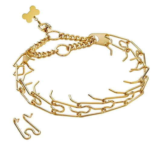 Gold Dog Prong Collar Removable Pet Spike Necklace with Comfort Rubber Tip Adjustable Stainless Steel Dogs Training Link Chain