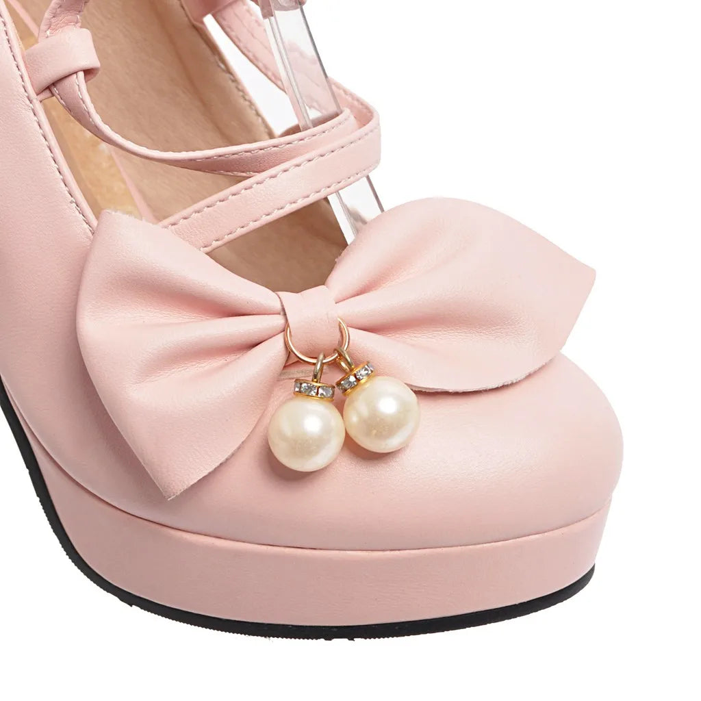 Women Pumps Wedding Shoes Mary Jane Party Ankle Strap Pumps Platform Ladies Shoes Thick Heeled Black Beige Working Shoes