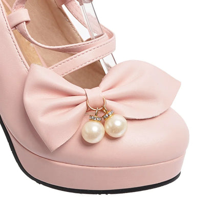 Women Pumps Wedding Shoes Mary Jane Party Ankle Strap Pumps Platform Ladies Shoes Thick Heeled Black Beige Working Shoes