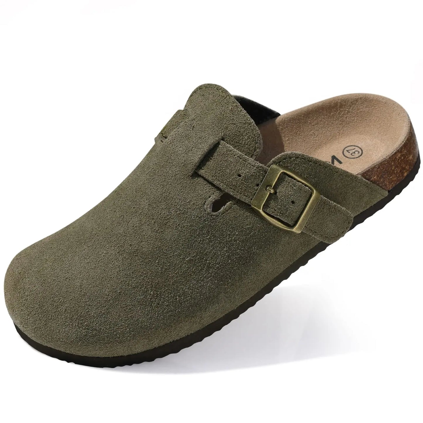 Crestar Women's Clogs Mules Cork Clogs Slippers Men Outdoor Mules Suede Clogs Shoes with Arch Support Mule Leather Clogs Sandal