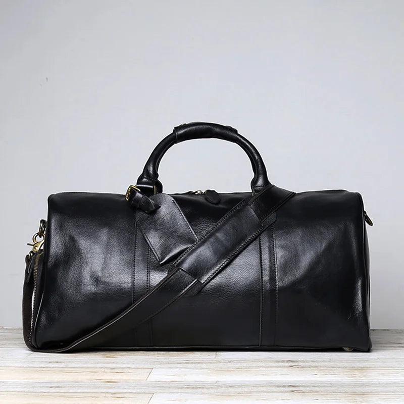 Vintage Embossed Tote High-Capacity Leather For A Short Trip Baotou Leather Belt Shoe Compartment Clothes Duffel Bag Gym Bag