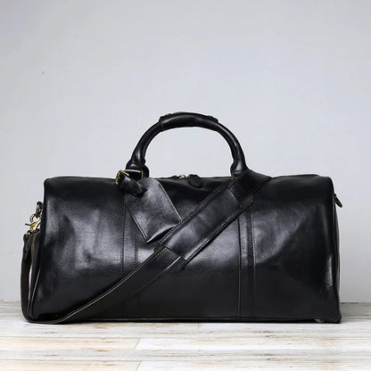 Vintage Embossed Tote High-Capacity Leather For A Short Trip Baotou Leather Belt Shoe Compartment Clothes Duffel Bag Gym Bag