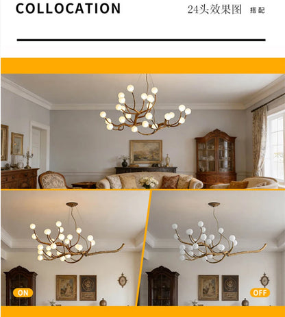 Retro Resin Tree Branch Chandeliers Frosted Glass Bubble LED Pendant Lamp for Living Dining Room Home Decor suspension luminaire