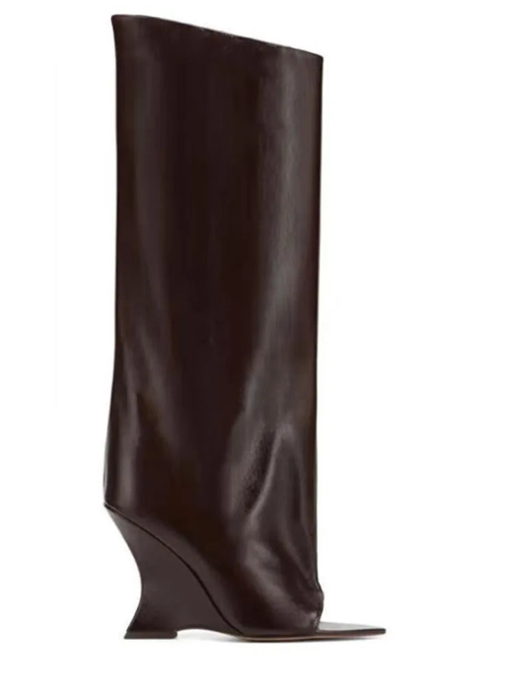 2006SoleLadies'-Spring/Summer-New-Fish-Mouth-Slope-High-Heel-Short-Boots-with-Pointed-Toe-Exposed-Cool-Boots,-Mid-Top-Boots