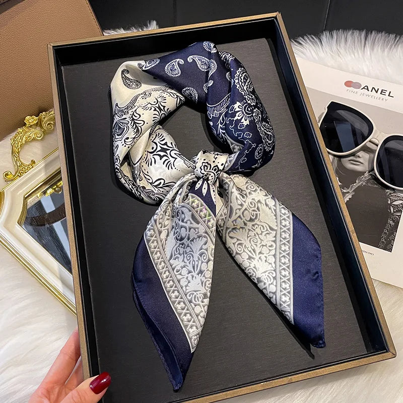 2025 Korean Satin Silk Scarf 70cm Square Women Fashion Shawl Wrap Neckerchief New Elegant