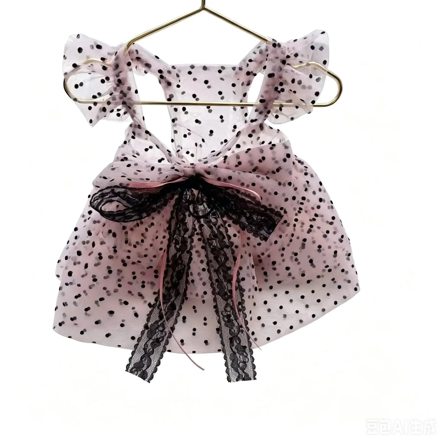 Pink Polka Dot Pet Princess Dress Breathable Sun Protection Sleeveless Tulle Dress with Lace Bow for Small Dogs Cats Pet Clothes