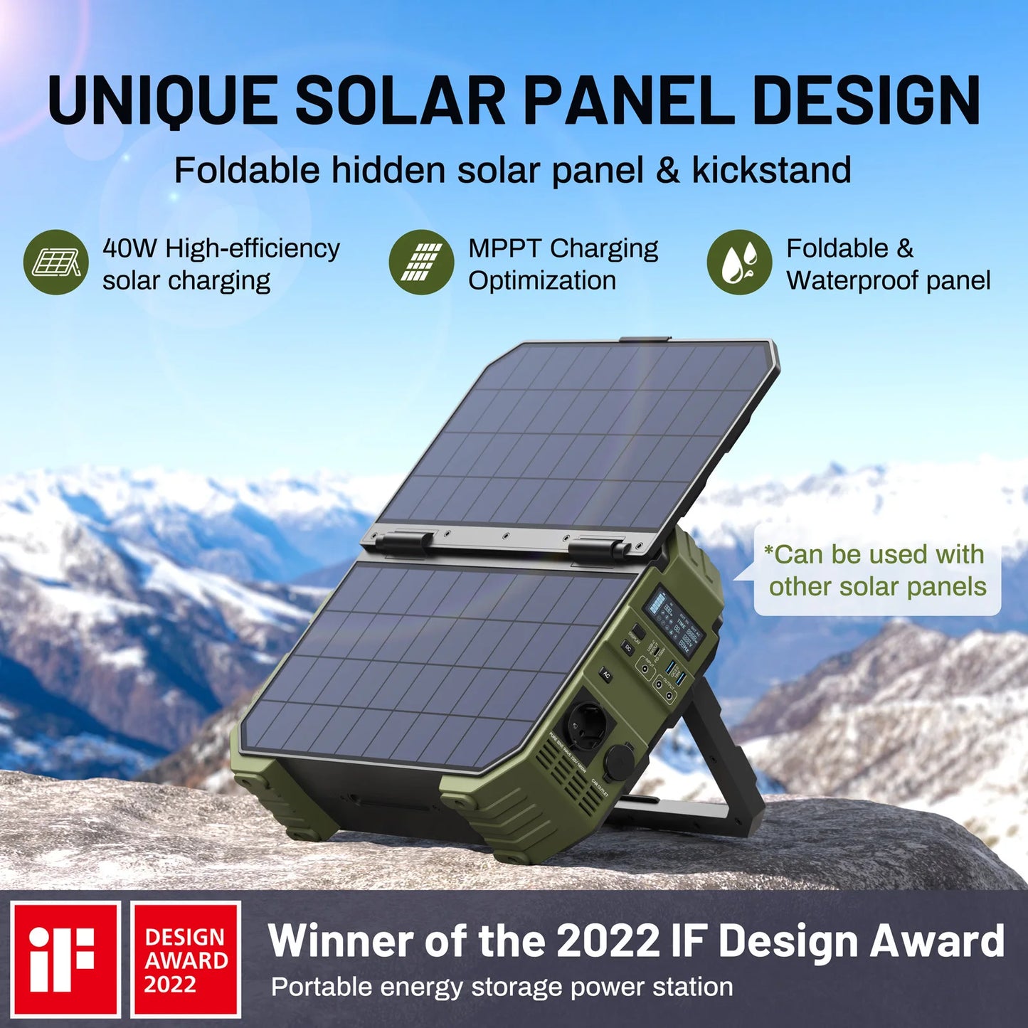Portable Power Station With Solar Panel 1024Wh 1600W LiFePO4 Battery For Home Backup Outdoors Camping RV Solar Generator