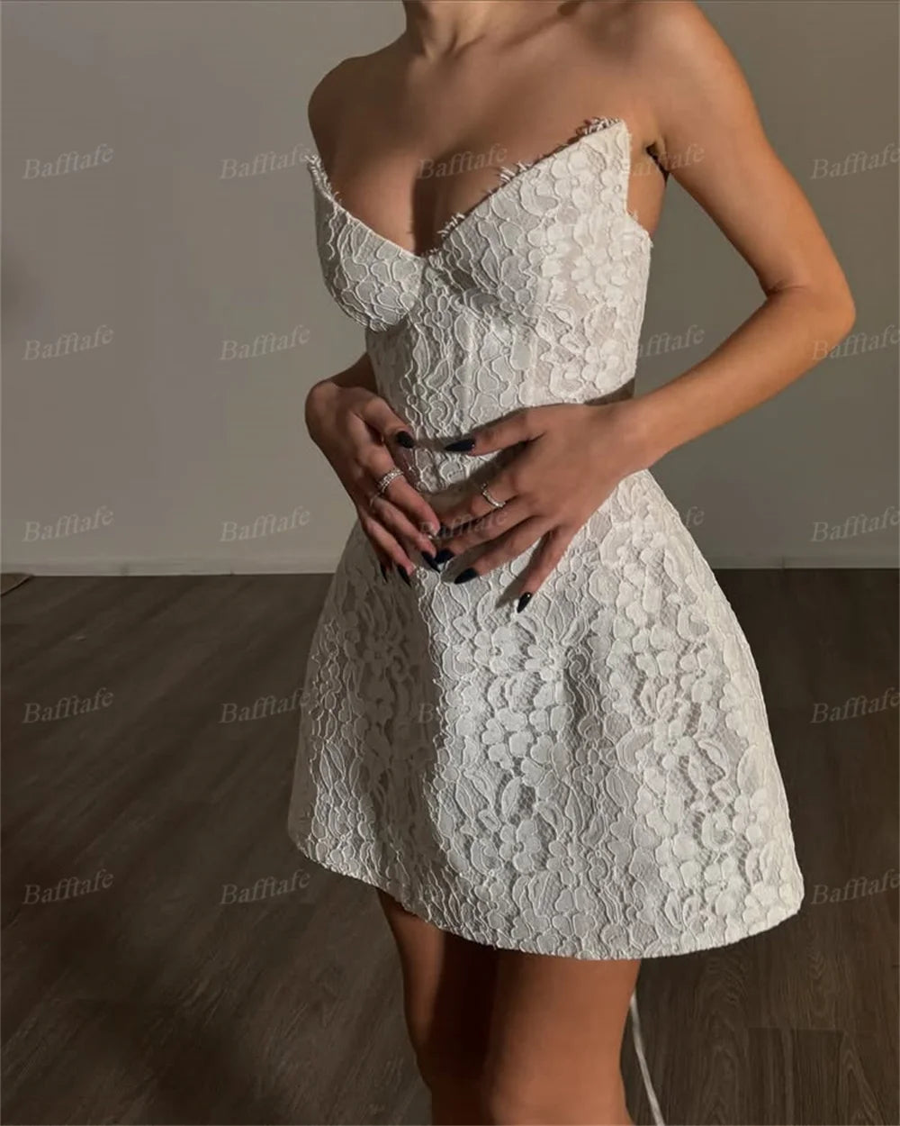 Bafftafe Customized Lace Mini Prom Dresses A Line Long Sleeves Bones Formal Party Homecoming Gowns Bride Wedding Dress 2025