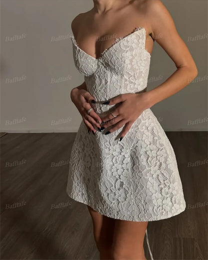 Bafftafe Customized Lace Mini Prom Dresses A Line Long Sleeves Bones Formal Party Homecoming Gowns Bride Wedding Dress 2025