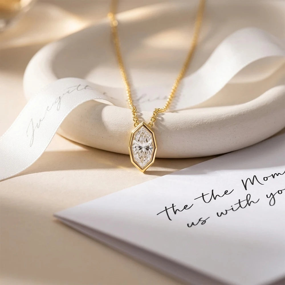 3CT Marquise Cut Moissanite Diamond Pendants Necklace for Women Lab Diamond 925 Sterling Silver Plated 18k Gold Jewelry Gifts