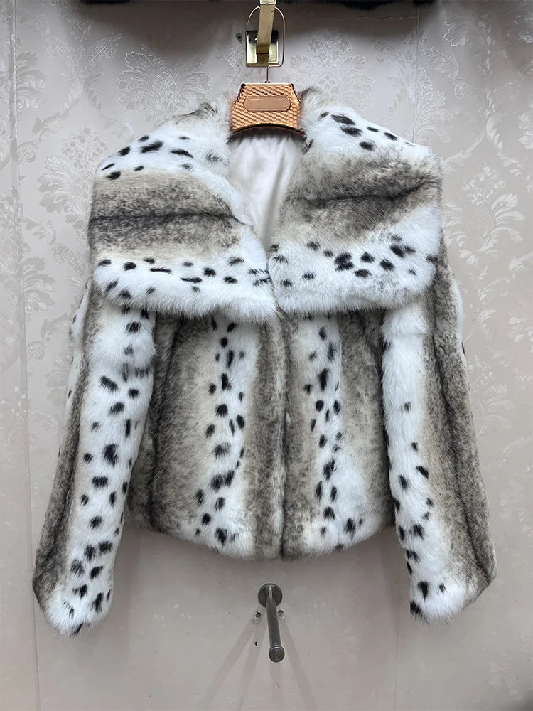 2026 New 100% Genuine Whole Skin Real Rabbit Fur Coat Luxury Leopard Print Natural Fur Jacket Full Pelt Rabbit Fur Overcoat