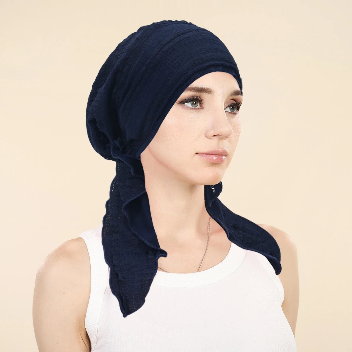 Ramadan Solid Color Turban Hijab Hats Long Tail Head Wraps Soft Elastic Muslim Hats Breathable Chemo Cap For Women Girls