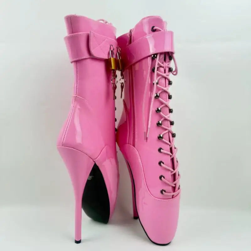 18CM/7Inch Stiletto Super High Heel Lock Wrap Strap Ankle Ballet Boots Fetish Shoes 2025 New Women Pink Sexy Short Booties Mujer
