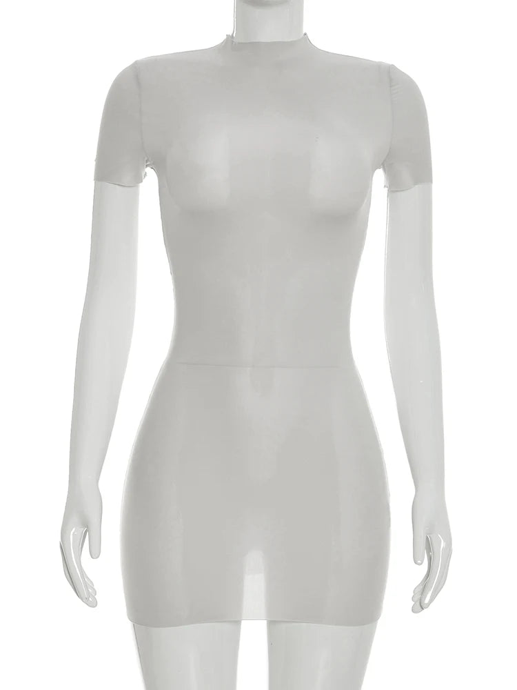 Weird Puss Wild See Through Dress Women Hottie Fashion Short Sleeve Stretch Skinny Coquette Midnight Street Party Club Bodycon