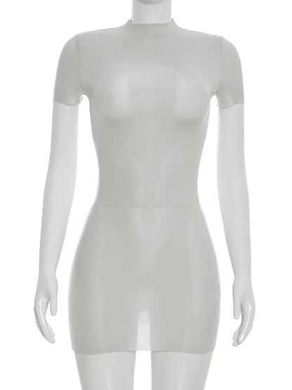 Weird Puss Wild See Through Dress Women Hottie Fashion Short Sleeve Stretch Skinny Coquette Midnight Street Party Club Bodycon