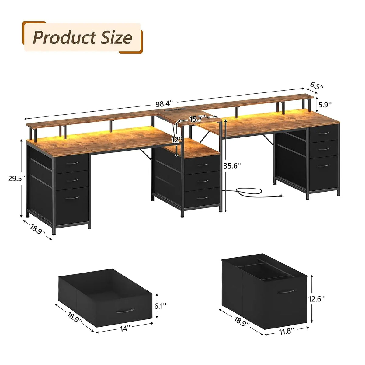 98 Inch 2 Person Desk with 9 Drawers and Outlets for Home Office ＆ Gaming | 2 Person Workstation with Storage, Double, Custom