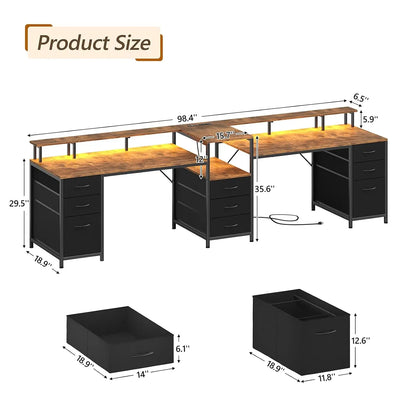 98 Inch 2 Person Desk with 9 Drawers and Outlets for Home Office ＆ Gaming | 2 Person Workstation with Storage, Double, Custom