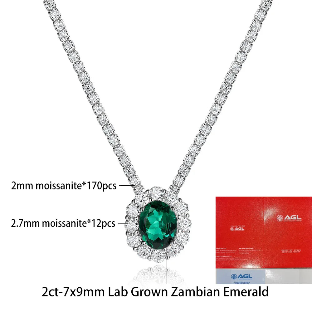 OEVAS 2CT 7X9MM Oval Lab Grown Emerald/Ruby/Moissanite Pendant Necklace For Women S925 Silver Plated 18K Luxury Dainty Jewelry