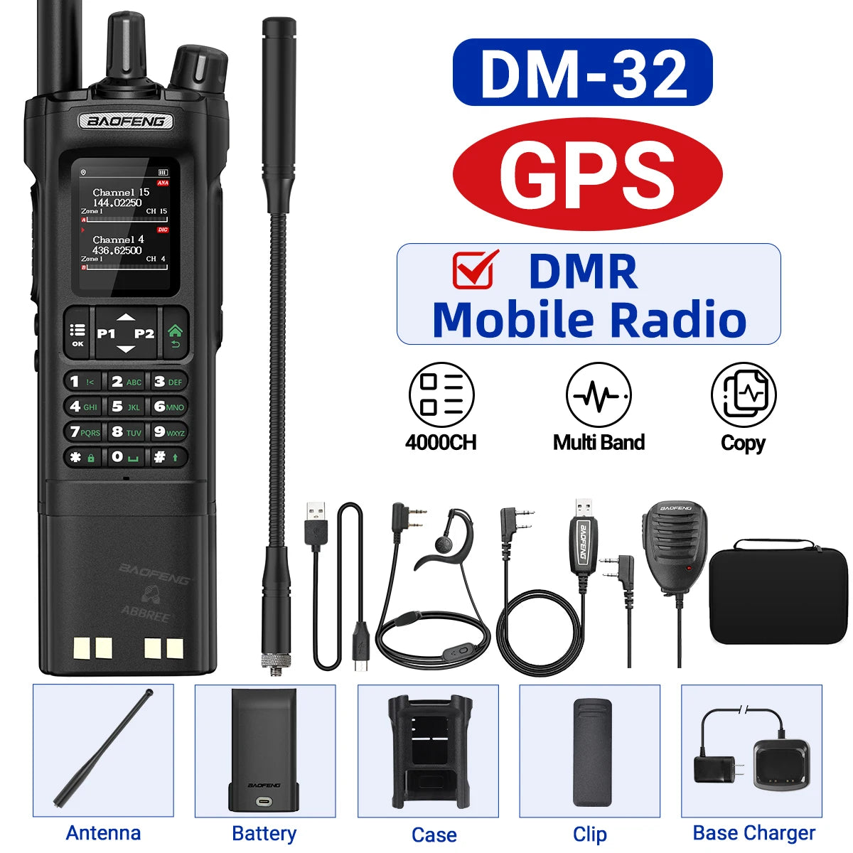 Baofeng DM-32 GPS DMR Radio AES256 Encryption Dual Band UHF VHF Air Band FM AM GMRS Digital Walkie Talkie For Outdoor Camping