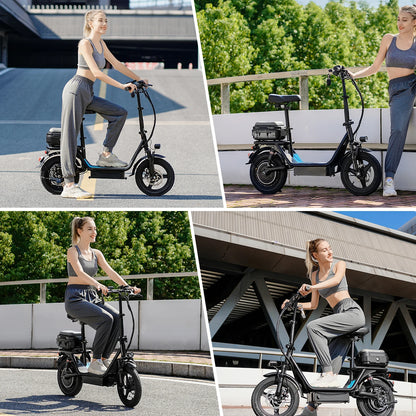 ASKGO Adult Electric Scooter with Detachable Seat, 14" Tires, 1000W Peak Power, Max 25MPH, 35 Miles Range, 48V 15Ah Battery, Full Suspension, Waterproof Rear Storage Box for Urban Travel
