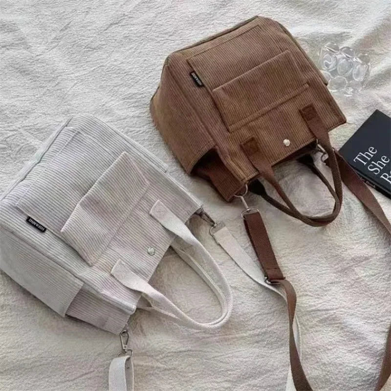 Large Capacity Corduroy Tote Bags for Work Commuting Carrying Bag College Style Student Outfit Book Shoulder Bag Shopping Bag